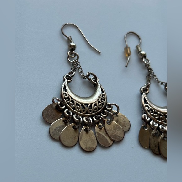 Vintage Boho Silver Dangle Earrings Crescent Moon Gypsy Witchy Aesthetic - Picture 4 of 8